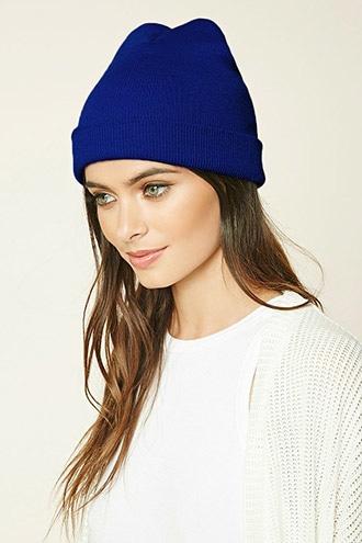 Forever21 Women's  Blue Fold-over Knit Beanie