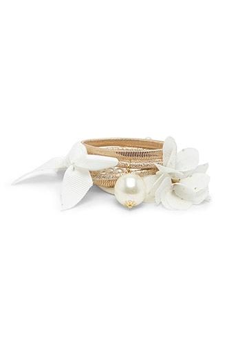Forever21 Cream & Gold Faux Pearl Hair Tie Set