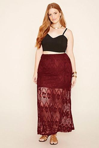 Forever21 Plus Women's  Plus Size Lace Maxi Skirt