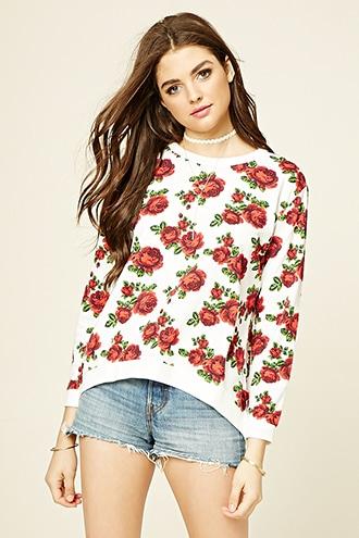 Forever21 Women's  Rose Print Pullover