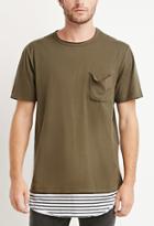 21 Men Stripe-paneled Pocket Tee