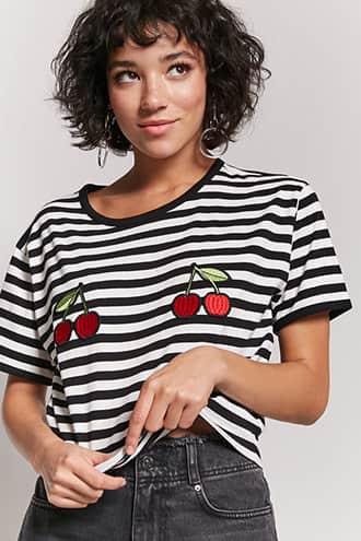 Forever21 Stripe Cherry Top