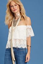 Forever21 Women's  Cream Off-the-shoulder Lace Crop Top