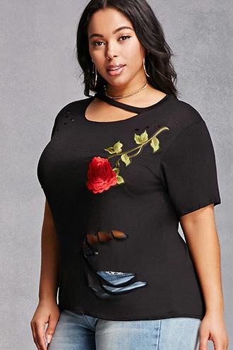 Forever21 Plus Size Distressed Floral Tee
