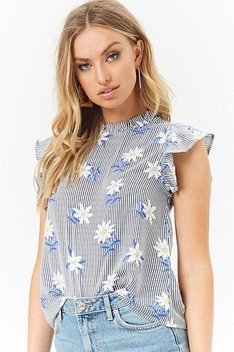 Forever21 Daisy Print Striped Top