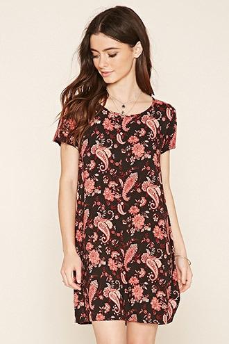 Forever21 Women's  Black & Rust Paisley Print Shift Dress