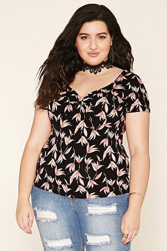 Forever21 Plus Women's  Plus Size Botanical Print Top