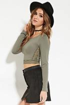 Forever21 Women's  Olive Lace Panel Crop Top