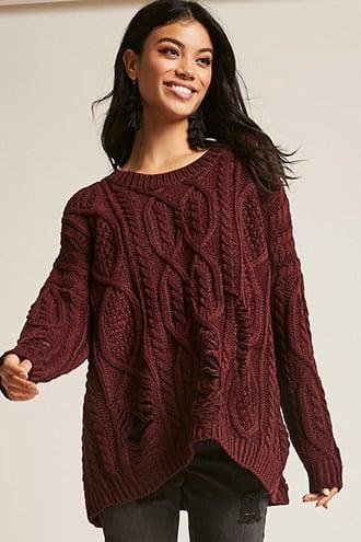 Forever21 Distressed Cable-knit Sweater