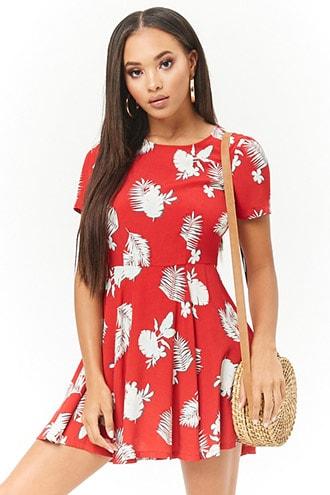 Forever21 Foliage Print Fit & Flare Dress