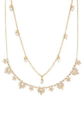 Forever21 Rhinestone Leaf Necklace Set