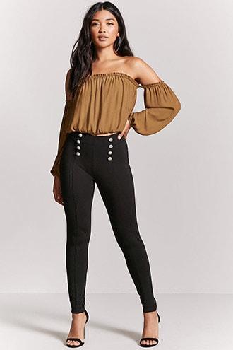 Forever21 Pintucked Button-front Skinny Pants