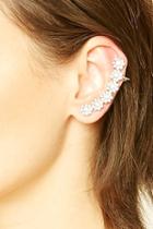 Forever21 Silver & Clear Rhinestone Floral Ear Cuffs
