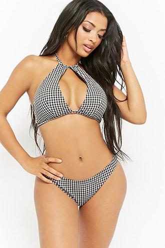 Forever21 Gingham Seersucker Halter Bikini Set