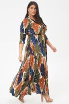 Forever21 Plus Size Palm Leaf Print Surplice Dress
