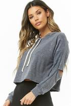 Forever21 Marled Distressed Hooded Pullover Top