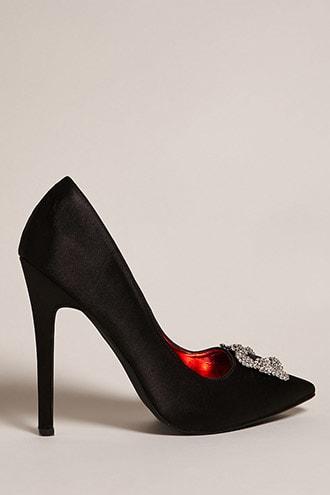 Forever21 Bejeweled Satin Pumps