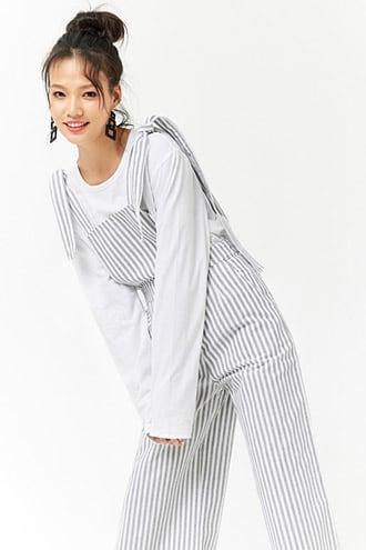 Forever21 Striped Palazzo Overalls