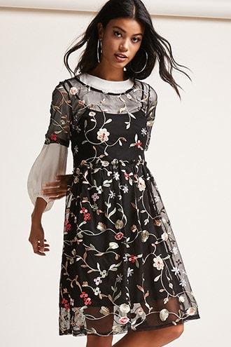 Forever21 Sheer Floral Fit & Flare Dress