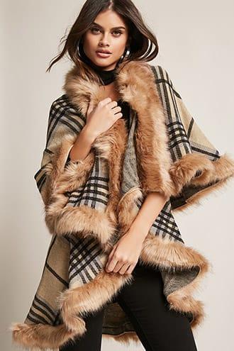 Forever21 Plaid Faux Fur Poncho