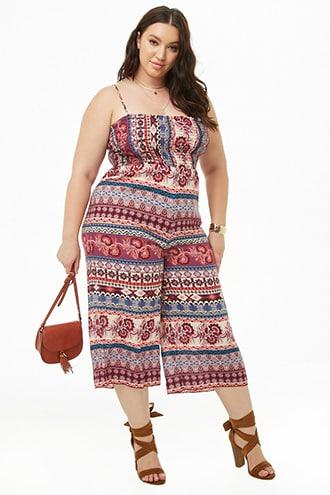 Forever21 Plus Size Ornate Smocked Jumpsuit