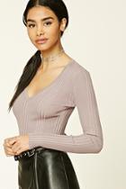 Forever21 Women's  Lavender Ribbed V-neck Sweater