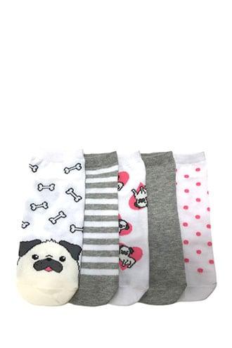 Forever21 Pug Print Ankle Socks - 5 Pack