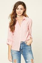 Forever21 Women's  Coral Pinstripe Chambray Shirt