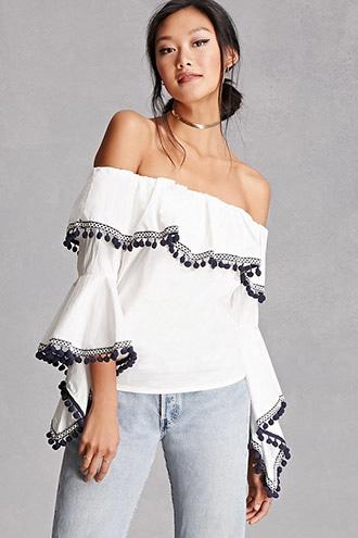 Forever21 Women's White Off-the-shoulder Flounce Top