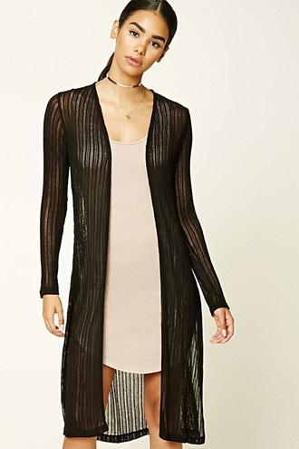 Forever21 Women's  Black Open-knit Longline Cardigan