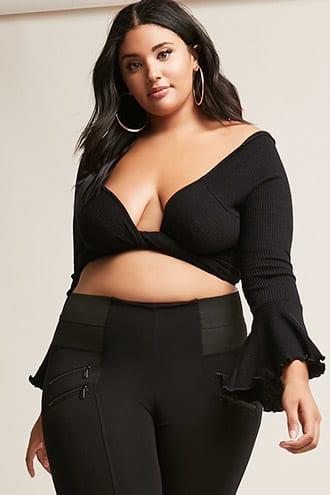 Forever21 Plus Size Ribbed Slub Knit Wrap Crop Top