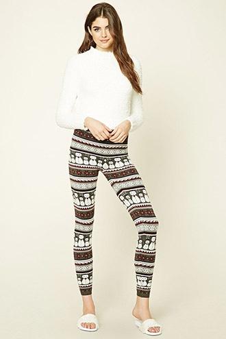 Forever21 Women's  Snowman Print Knit Leggings