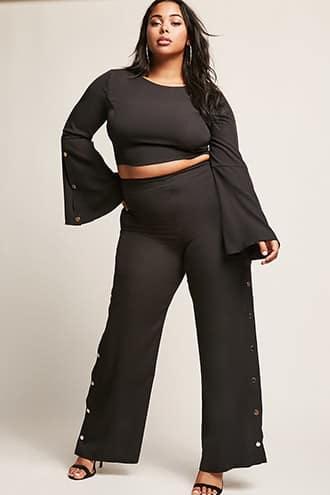 Forever21 Plus Size Snap-button Crop Top & Pants Set