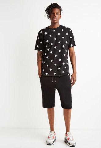 21 Men Men's  Star Print French Terry Tee (black/white)