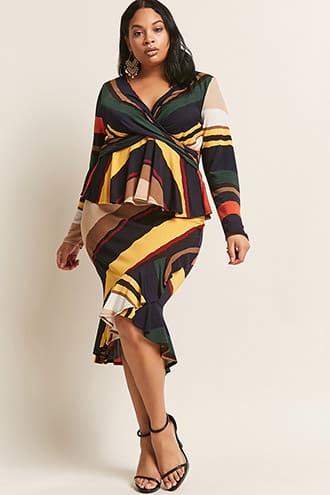 Forever21 Plus Size Flounce Stripe Skirt