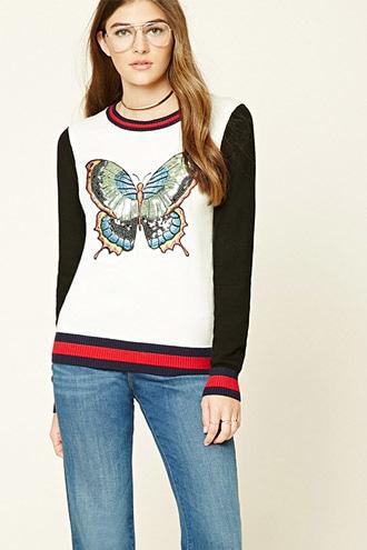 Forever21 Women's  Sequined Butterfly Sweater