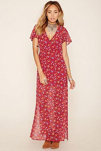 Forever21 Women's  Chiffon M-slit Maxi Dress