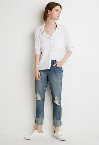 Love21 Life In Progress Raw-cut Cuffed Ankle Jeans