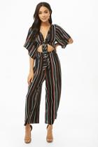 Forever21 Striped Tie-front Cutout Jumpsuit