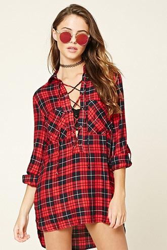 Forever21 Women's  Plaid Lace-up Shirt