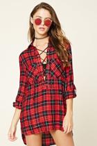Forever21 Women's  Plaid Lace-up Shirt