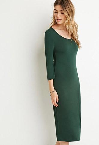 Forever21 Women's  Bodycon Midi Dress (hunter Green)