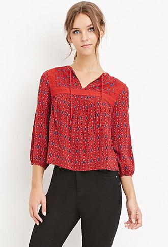 Forever21 Ornate Print Peasant Top