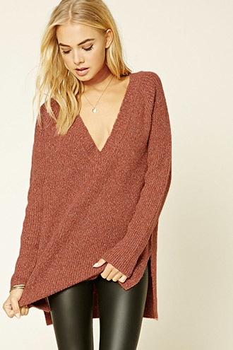 Forever21 Women's  Marled Knit V-neck Sweater