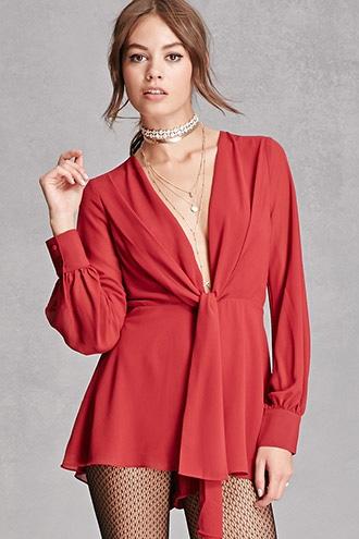 Forever21 Women's  Burgundy Pleated Chiffon Romper