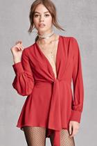 Forever21 Women's  Burgundy Pleated Chiffon Romper