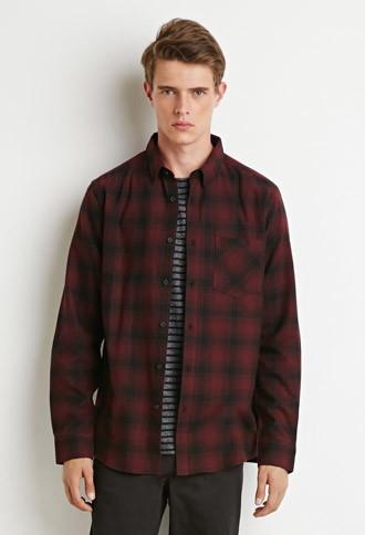 21 Men Men's  Plaid Flannel Shirt (burgundy/black)