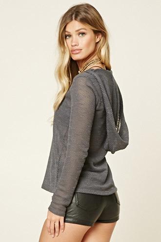 Forever21 Women's  Grey Open Knit Hooded Sweater