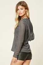 Forever21 Women's  Grey Open Knit Hooded Sweater