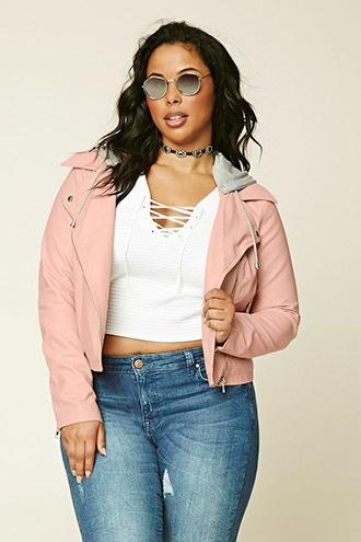 Forever21 Plus Women's  Plus Size Hooded Moto Jacket